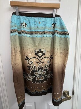 Penningtons Blue Brown Floral Cotton Midi Skirt Boho Festival Size X 15/16